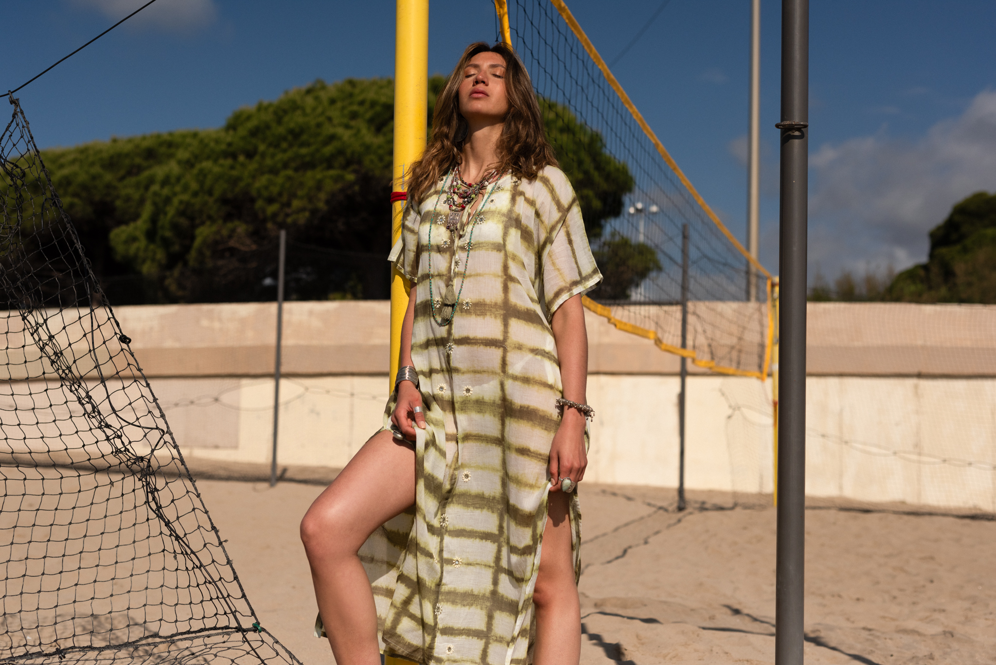 DIABLO KAFTAN - Kaftan voile de coton imprimé tacheté quadrillé - Pinkp.fr